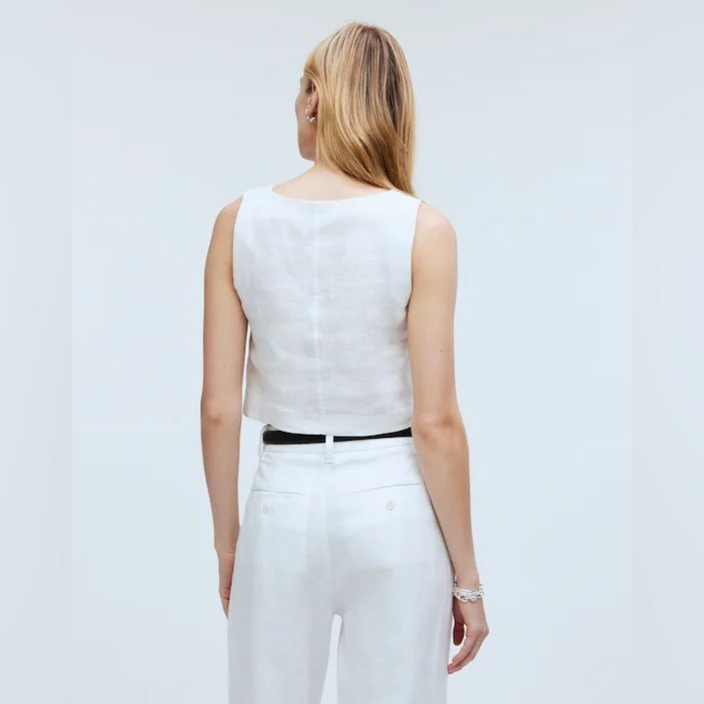 Madewell Scoopneck Crop Tank in 100% Linen Eyelet White 4 Sleeveless Boho NP015 - Picture 3 of 14